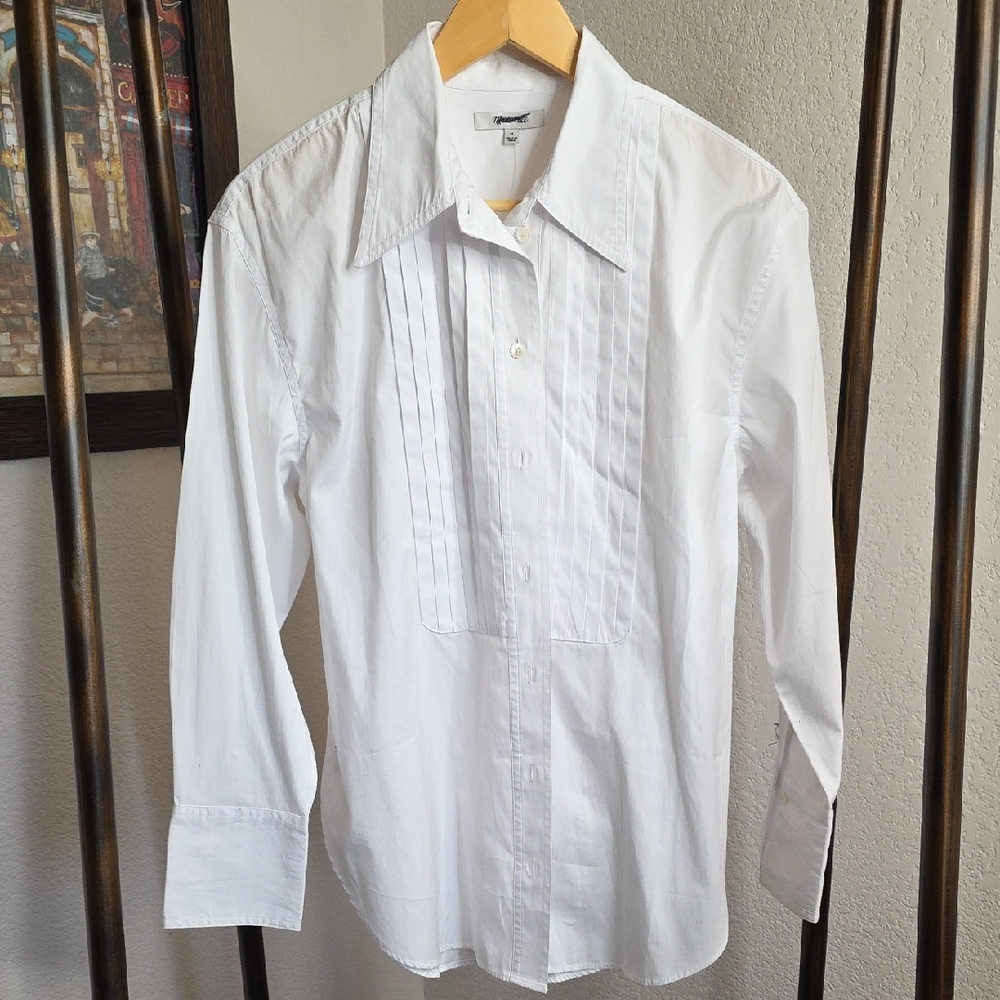 Madewell White Pleated Front Button-Down Shirt